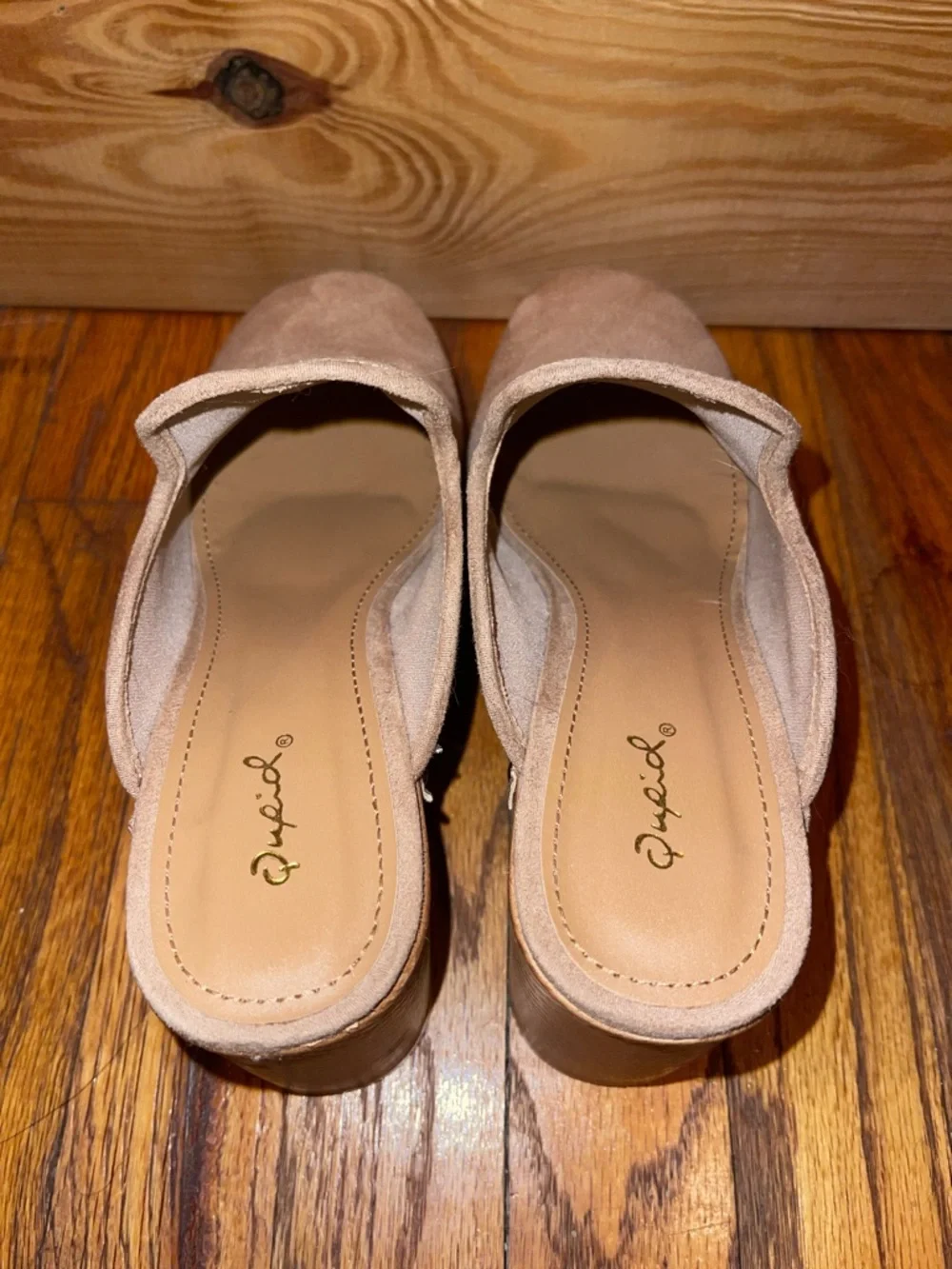 Women's Suede Beige Platform Wedge Clogs - Picture 4 of 4